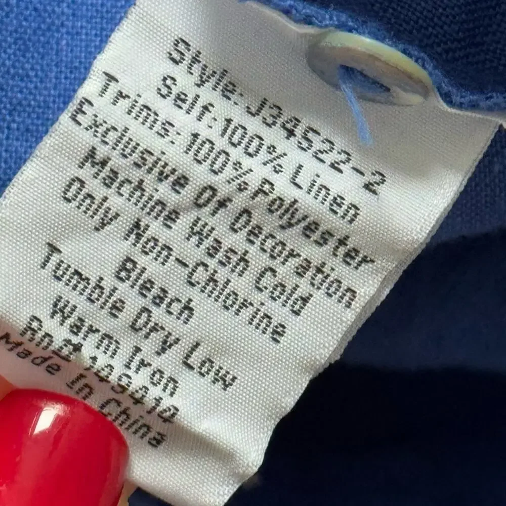 Johnny Was Sovanna Blue Embroidered Linen Bishop Sleeves Tunic Dress Size Small - Picture 10 of 11